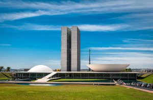 National Congress on a sunny day in Brasília, DF, Brazil on August 14, 2008.