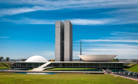 National Congress on a sunny day in Brasília, DF, Brazil on August 14, 2008.