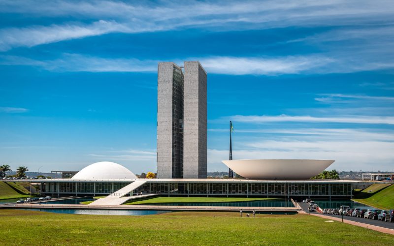 National Congress on a sunny day in Brasília, DF, Brazil on August 14, 2008.